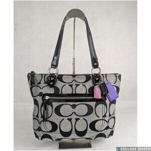 Coach Poppy Metallic Signature C’s Lurex Glam Gray Black Tote Bag